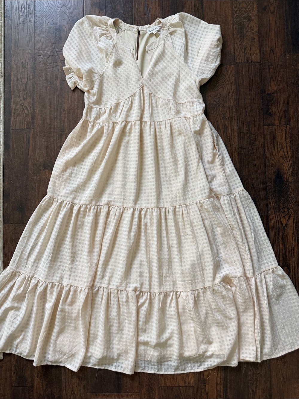 Women's Cream Tiered Maxi Dress with Puff Sleeves